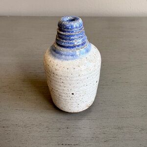 Vintage Pottery Ceramic Small Mini Speckled Vase Blue Neck 3 In Sign Home Decor